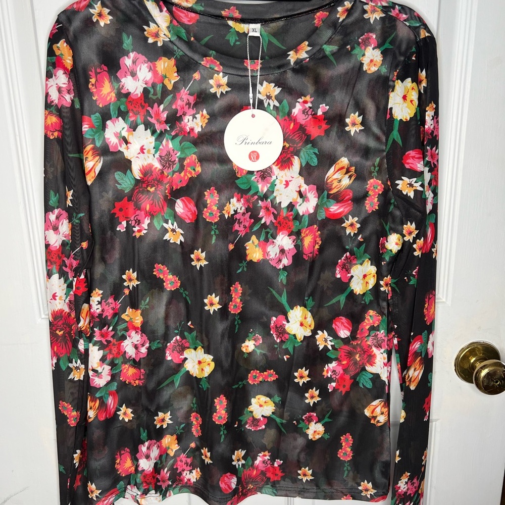 Prinbara Sheer Long Sleeve Top with thumb holes